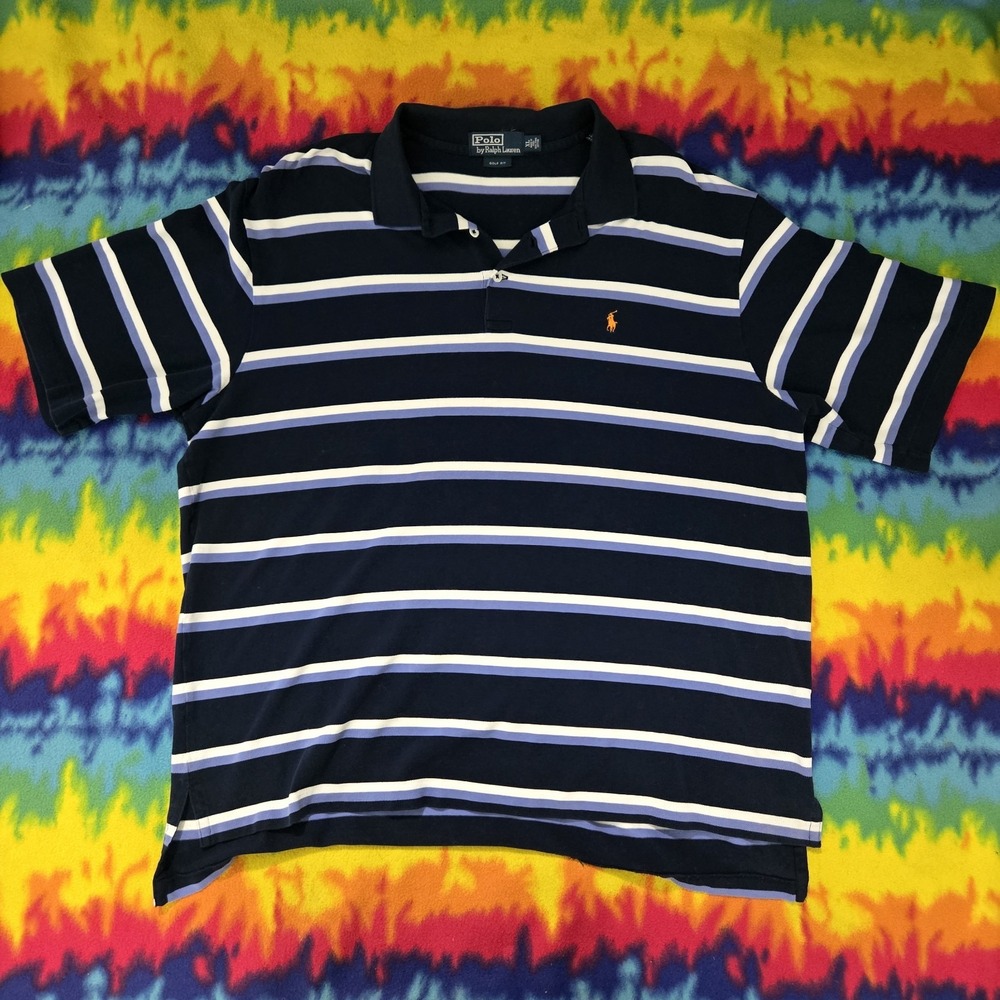 Vintage 90s Polo Ralph Lauren Golf Fit White/Blue Striped Mens Size XL